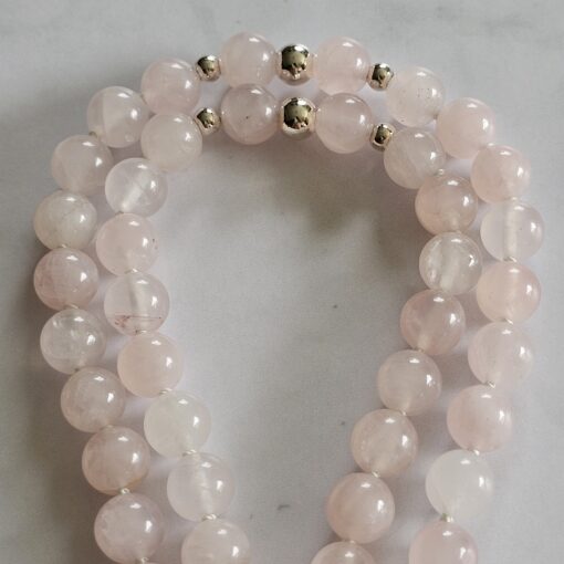 Rosenquarz-Mala mit Rosenquarz-Navette – Bild 11