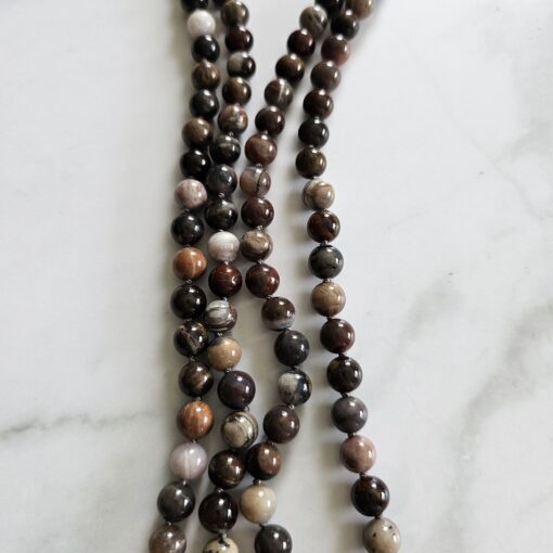 Versteinerte Holz-Mala (2) mit kleinerem, versteinertem Holz-Anhänger (Freiform) und Armband – Bild 11