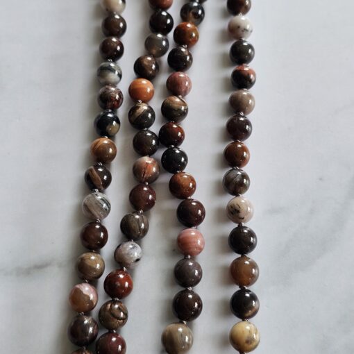 Versteinerte Holz-Mala (3) mit größerem, versteinertem Holz-Anhänger (Freiform) und Armband – Bild 11
