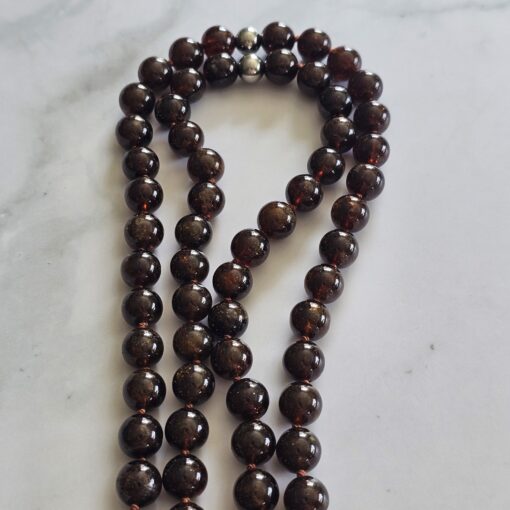 Andradit (Granat) -Mala mit Edelstahlanhänger (Dorje) und Armband – Bild 11