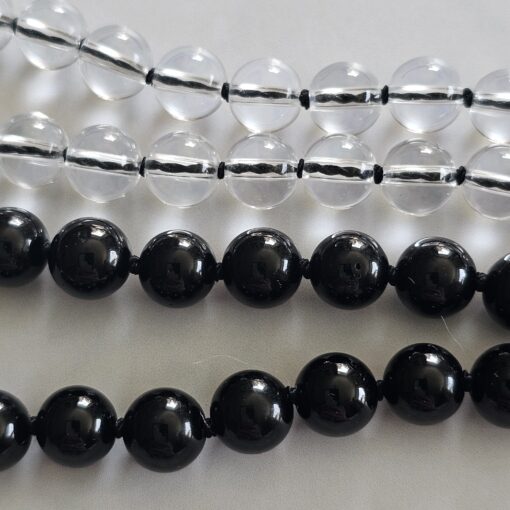 Bergkristall-Rosenquarz-Turmalin (schwarz) -Mala mit Seidenquaste – Bild 11