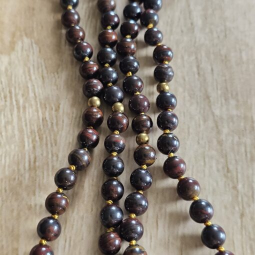 Tigereisen-Messing-Mala (2) mit Tigereisen-Anhänger (Tropfen) und Armband – Bild 11