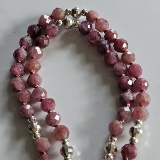 Turmalin (rosa und facettiert) -Mala mit  925 Silberanhänger (Lotusblatt) – Bild 11
