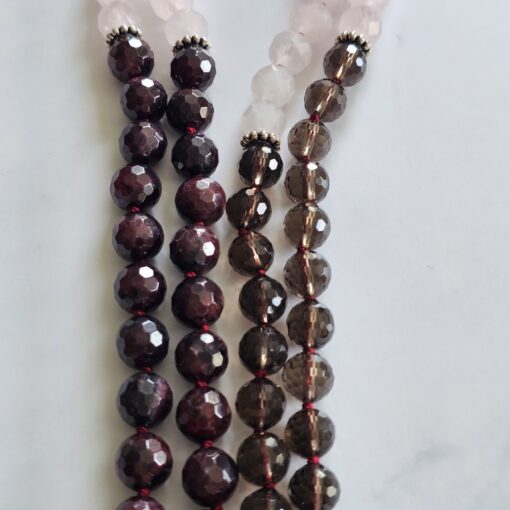 Granat (facettiert) -Rauchquarz (facettiert) -Rosenquarz (facettiert) -Mala (1) mit Granat-Anhänger (Oval) und Armband – Bild 11