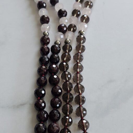 Granat (facettiert) -Rauchquarz (facettiert) -Rosenquarz (facettiert) -Mala (2) mit Edelstahl-Anhänger (Engelsflügel) und Armband – Bild 11