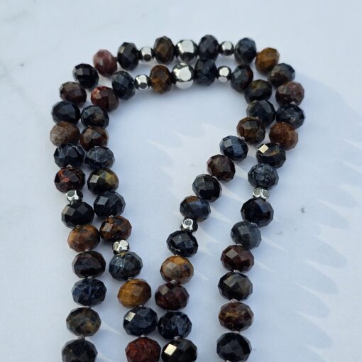 Pietersit (facettierte Rondelle) -Mala mit Edelstahlanhänger und Armband – Bild 12