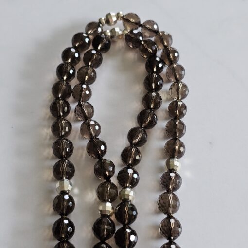 Rauchquarz (facettiert) -Mala mit Kreuzanhänger aus 925 Silber und Rauchquarz sowie Armband – Bild 12