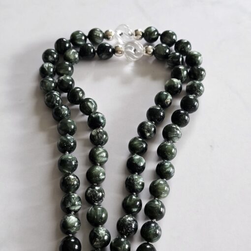 Seraphinit-Bergkristall-Mala mit Seraphinit-Anhänger (Oval) und Armband – Bild 12
