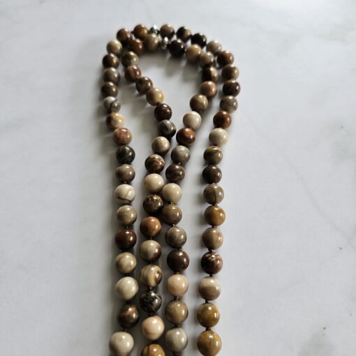 Versteinerte Holz-Mala (1) mit versteinertem Holz-Anhänger (Tropfen) und Armband – Bild 12