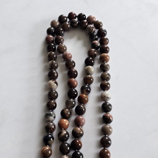 Versteinerte Holz-Mala (3) mit größerem, versteinertem Holz-Anhänger (Freiform) und Armband – Bild 12