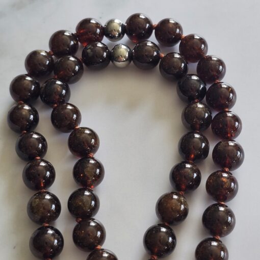 Andradit (Granat) -Mala mit Edelstahlanhänger (Dorje) und Armband – Bild 12