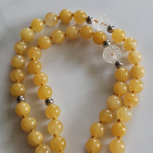 Jade (gelb) -Bergkristall-Mala mit gelbem Jade-Donut – Bild 12