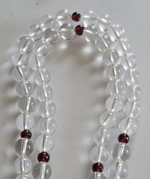 Bergkristall-Granat-Mala mit Chakra-Anhänger (Sonne) – Bild 11