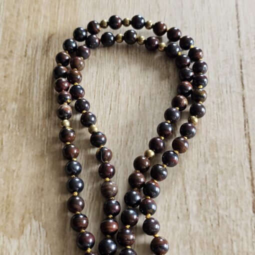 Tigereisen-Messing-Mala (2) mit Tigereisen-Anhänger (Tropfen) und Armband – Bild 12