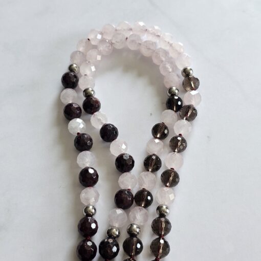 Granat (facettiert) -Rauchquarz (facettiert) -Rosenquarz (facettiert) -Mala (2) mit Edelstahl-Anhänger (Engelsflügel) und Armband – Bild 12