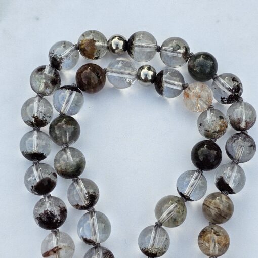 Lodolith (Gartenquarz) -Mala mit Bergkristall-Donut und Armband – Bild 13