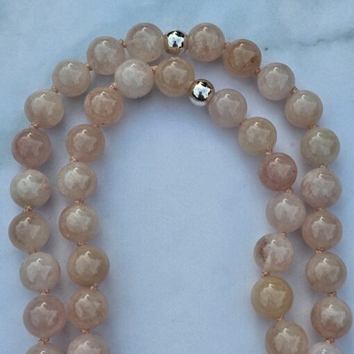 Morganit (Beryll) -Mala (2) mit rosa Skolezit-Anhänger (Tropfen) und Armband – Bild 13