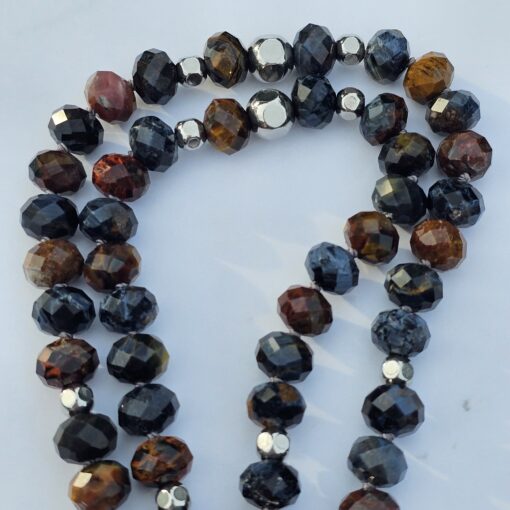 Pietersit (facettierte Rondelle) -Mala mit Edelstahlanhänger und Armband – Bild 13