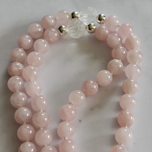 Rosenquarz-Bergkristall-Mala mit Rosenquarz-Anhänger (Freiform) und Armband – Bild 13
