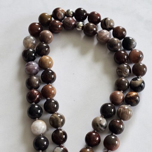 Versteinerte Holz-Mala (2) mit kleinerem, versteinertem Holz-Anhänger (Freiform) und Armband – Bild 13