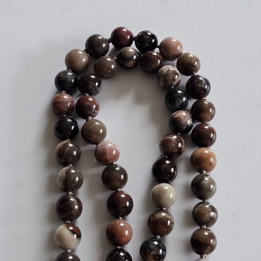 Versteinerte Holz-Mala (3) mit größerem, versteinertem Holz-Anhänger (Freiform) und Armband – Bild 13