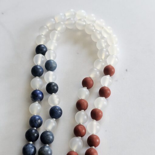 Achat (weiß) -Dumortierit-Jaspis (rot) -Mala (matt) mit Edelstahlanhänger und Armband – Bild 13