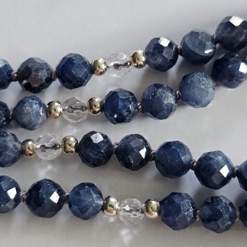 Saphir (blau und facettiert) -Bergkristall (facettiert) -Mala (1) mit 925  Silberquaste – Bild 13