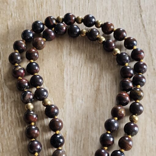 Tigereisen-Messing-Mala (2) mit Tigereisen-Anhänger (Tropfen) und Armband – Bild 13