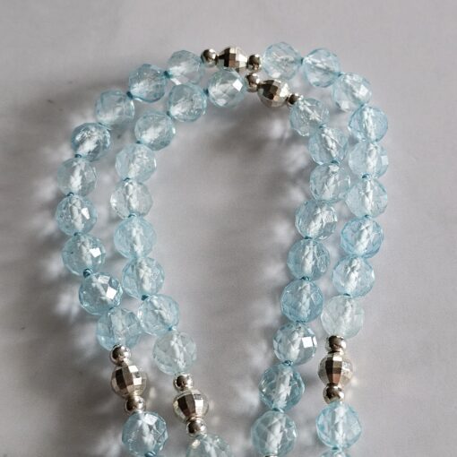 Topas (blau und facettiert) -Mala mit blauem Topas-Anhänger (Freiform) und Armband – Bild 13
