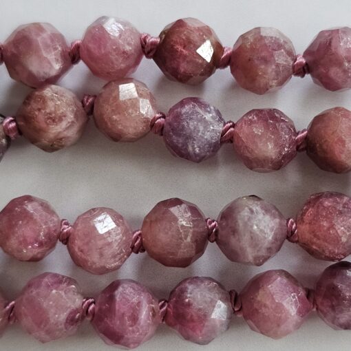 Turmalin (rosa und facettiert) -Mala mit  925 Silberanhänger (Lotusblatt) – Bild 13