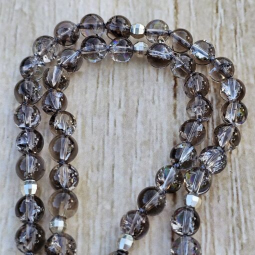 Rauchquarz („Regenbogenrauchquarz“) -Mala mit 925 Silberanhänger (Schmetterling) und Armband – Bild 13
