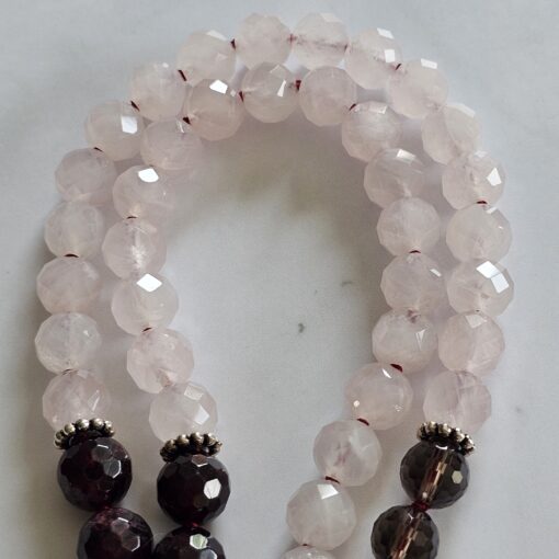 Granat (facettiert) -Rauchquarz (facettiert) -Rosenquarz (facettiert) -Mala (1) mit Granat-Anhänger (Oval) und Armband – Bild 13