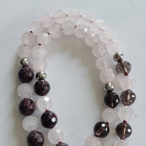 Granat (facettiert) -Rauchquarz (facettiert) -Rosenquarz (facettiert) -Mala (2) mit Edelstahl-Anhänger (Engelsflügel) und Armband – Bild 13