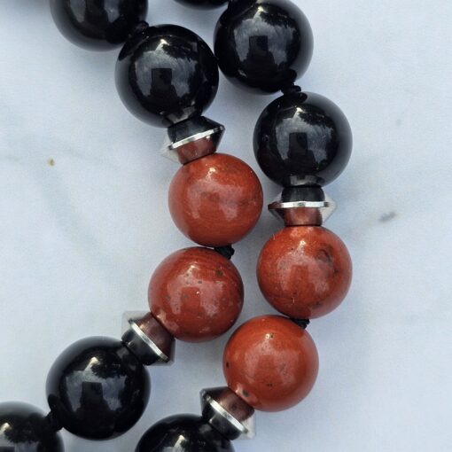 Obsidian-Chakra-Mala (1) mit Edelstahlanhänger (Blume des Lebens) – Bild 14