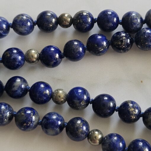 Lapislazuli-Pyrit-Mala (5) mit Anhänger mit einer Pyrit-Sonne – Bild 14