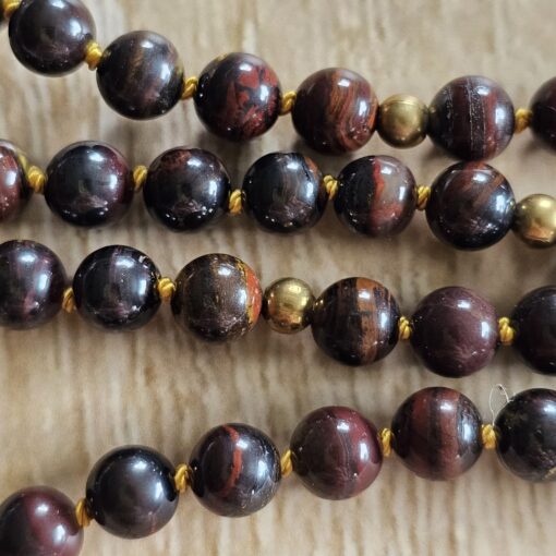 Tigereisen-Messing-Mala (2) mit Tigereisen-Anhänger (Tropfen) und Armband – Bild 14