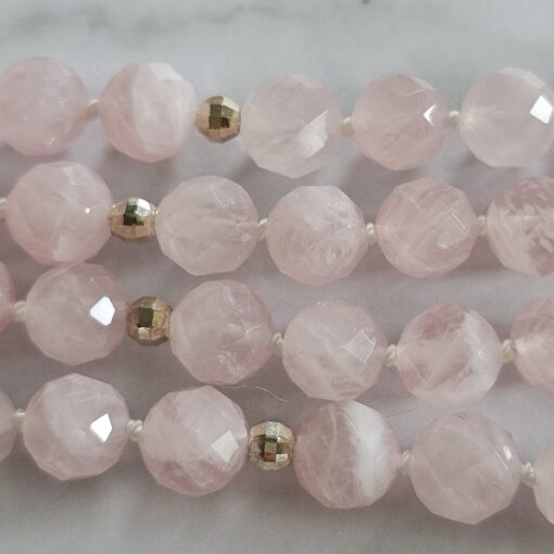 Rosenquarz (facettiert) -Mala mit Rosenquarz-Herz und Armband – Bild 15