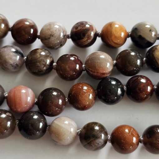 Versteinerte Holz-Mala (3) mit größerem, versteinertem Holz-Anhänger (Freiform) und Armband – Bild 15