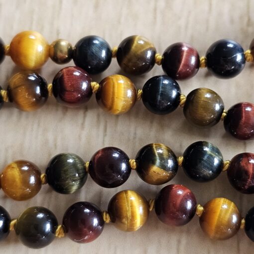 Tigerauge (bunt) -Messing-Mala mit Falkenauge-Anhänger (Freiform) – Bild 15