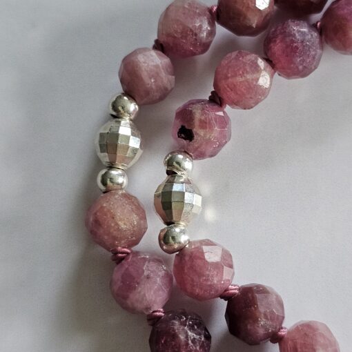 Turmalin (rosa und facettiert) -Mala mit  925 Silberanhänger (Lotusblatt) – Bild 15