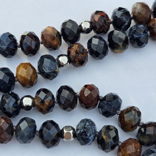 Pietersit (facettierte Rondelle) -Mala mit Edelstahlanhänger und Armband – Bild 16