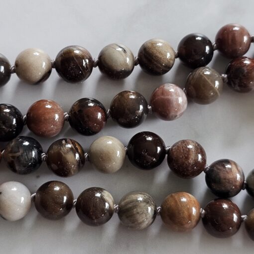 Versteinerte Holz-Mala (3) mit größerem, versteinertem Holz-Anhänger (Freiform) und Armband – Bild 16