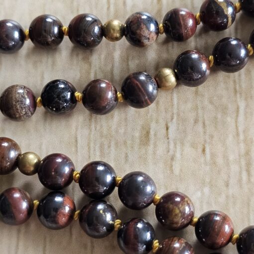 Tigereisen-Messing-Mala (2) mit Tigereisen-Anhänger (Tropfen) und Armband – Bild 16