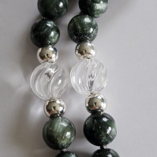 Seraphinit-Bergkristall-Mala mit Seraphinit-Anhänger (Oval) und Armband – Bild 17