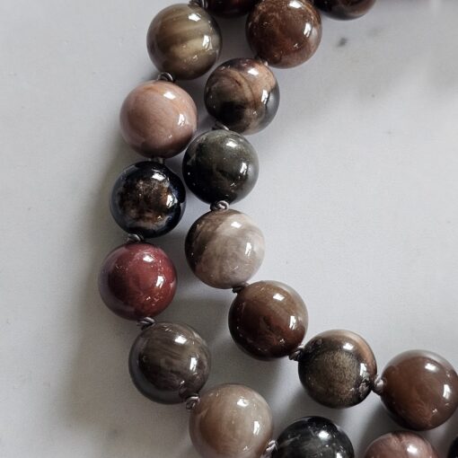Versteinerte Holz-Mala (3) mit größerem, versteinertem Holz-Anhänger (Freiform) und Armband – Bild 17