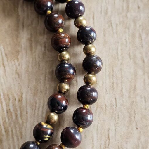 Tigereisen-Messing-Mala (2) mit Tigereisen-Anhänger (Tropfen) und Armband – Bild 17