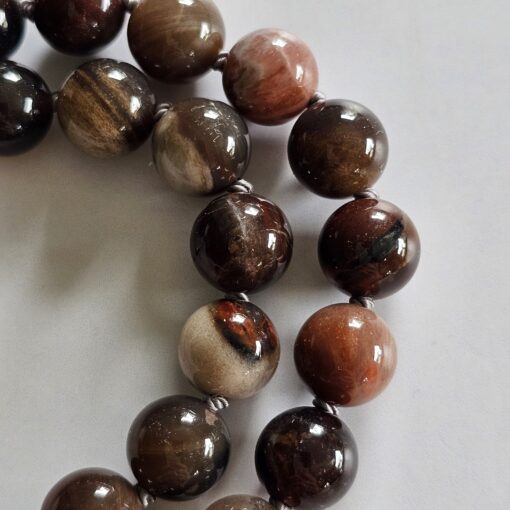 Versteinerte Holz-Mala (3) mit größerem, versteinertem Holz-Anhänger (Freiform) und Armband – Bild 18