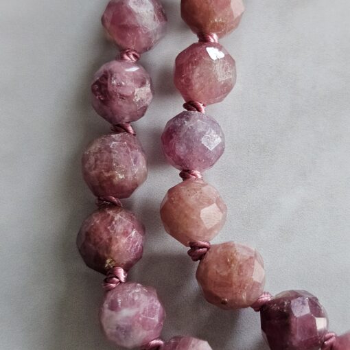 Turmalin (rosa und facettiert) -Mala mit  925 Silberanhänger (Lotusblatt) – Bild 18