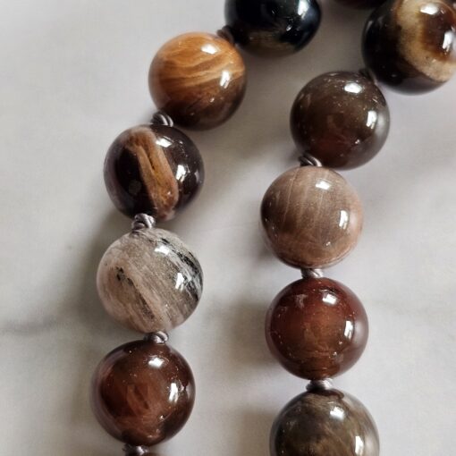 Versteinerte Holz-Mala (3) mit größerem, versteinertem Holz-Anhänger (Freiform) und Armband – Bild 19