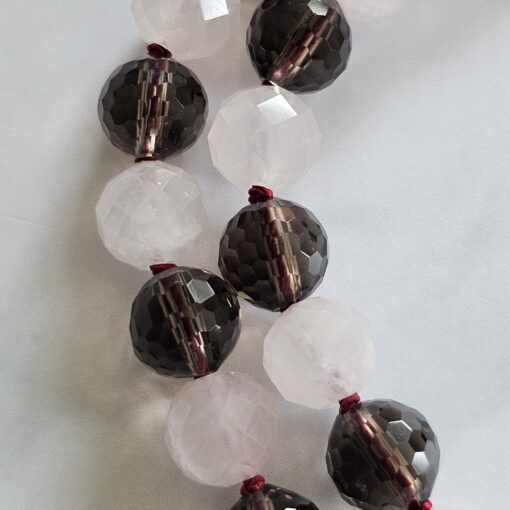 Granat (facettiert) -Rauchquarz (facettiert) -Rosenquarz (facettiert) -Mala (2) mit Edelstahl-Anhänger (Engelsflügel) und Armband – Bild 19
